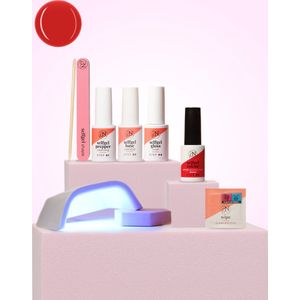 PN Selfcare Gellak Starterspakket Atomic Red - met LED Lamp - 1 Rode Gellak & Manicure set voor Gel Nagellak en Gel Nagels - 4 x 6ml