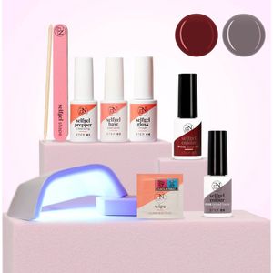 PN Selfcare compleet gellak Starterspakket 'N55 Deep Red & 'N8 Tinted Taupe - met LED Lamp - 2 Gellak kleuren - Manicure Set - Gel Nagels - Gel Nagellak - Hema Vrij & Vegan - 5 x 6ml