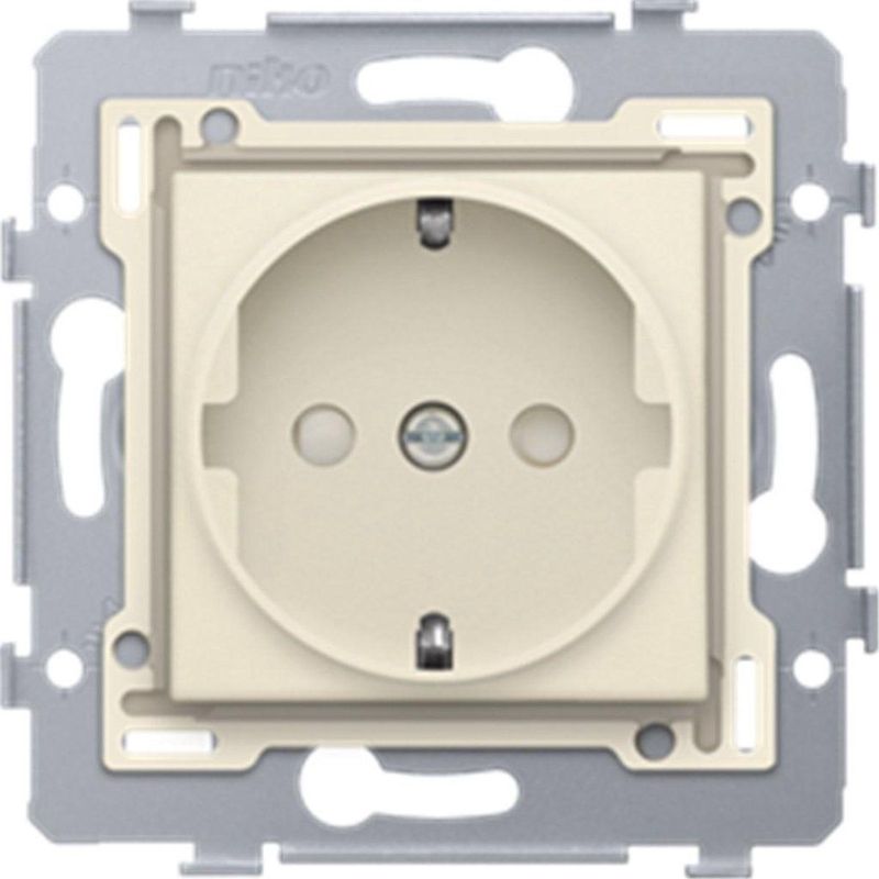 Niko - Wandcontactdoos Enkel 2P+Bev Ra Steek Inb - Creme - 16 A 250 V