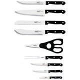 BergHOFF Messenblok met messen - 15delig messenblok - RVS - Handgeslepen - Professioneel - Hout