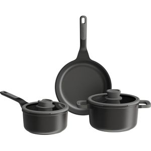 LEO RECYCLED 5-delige kookpottenset antikleef Stone+ - Grijs - PFAS-vrij