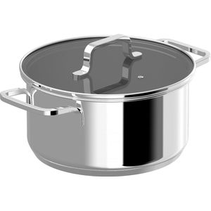 Lagostina Tempra Staal, pan en deksel, pot 18 cm roestvrij staal 18/10 glazen deksel met Lagotherm achtergrond en manicure siliconen