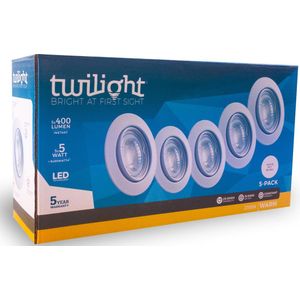 Twilight NEO 5-pack LED inbouwspots (Wit), richtbaar, inclusief 3x GU10 LED lamp 5W - 2700K (warm wit), 5 jaar garantie, 25 000 branduren