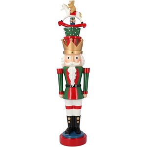 Dekohelden24 Notenkraker koning op hobbelpaard in rood/wit, 30 cm