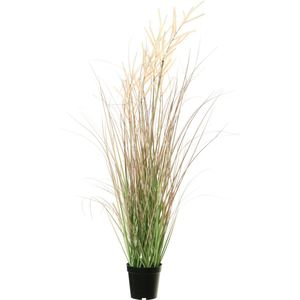 Louis Maes Quality kunstplant - Siergras met pluim - groen/bruin - H105 cm - in pot