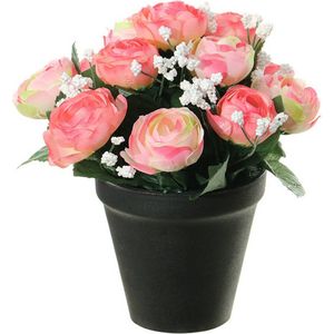 Louis Maes Kunstbloemen plant in pot - roze/wit tinten - 20 cm - Bloemenstuk ornament