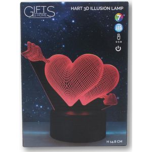 Gifts@home | Romantische 3D LED Hartlamp - oplaadbaar met USB - veranderbaar in 7 RGB Kleuren - 14.8CM