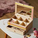 Artemio - Sieradendoos - Beige - Hout - 6 Vakken met Spiegel en Lade