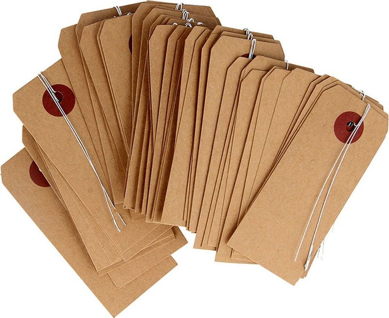 Artemio 11006808 50 etiketten, kraftpapier, met metaaldraad, 4 x 9 cm, beige