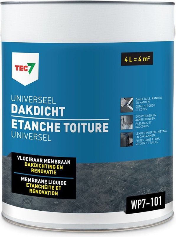 Tec7 WP7-101 Dakdicht Emmer 4L - Zwart - 1K MS Hybride Polymeer