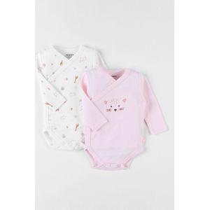 Noukie's - 2 Pack - Meisje - Rompertje overslag - Roze /wit - Luipaardje - 6 maand 68