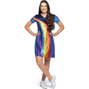 K3 verkleedkleding - jurkje volwassenen regenboog blauw - maat 38/40
