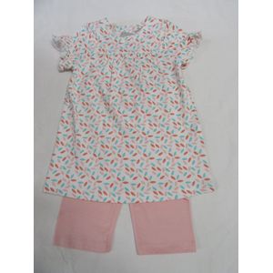 wiplala , kledingsetje , kleedje + legging , wit , blaadjes , 80 - 1 jaar