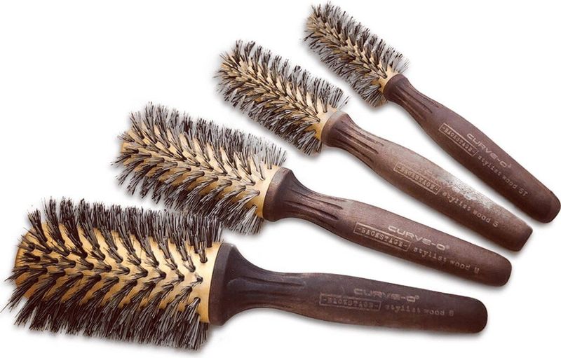 Curve-O - Backstage Houtlijnborstel - Zwart - Wild Zwijnhaar - Houten Handvat
