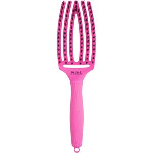 Olivia Garden Fingerbrush ThinkPink platte haarborstel met nylon en varkenshaar Neon Pink 1 st