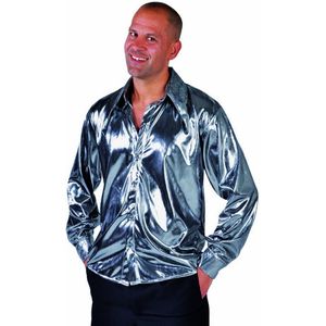 Jaren 80 & 90 Kostuum | Zilveren Glitter Folie Blouse Man | XXL | Carnaval kostuum | Verkleedkleding