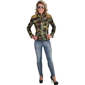 Magic By Freddy's - Leger & Oorlog Kostuum - Camouflage Jas Gouden Epauletten Generaal Vrouw - Groen - Medium - Carnavalskleding - Verkleedkleding