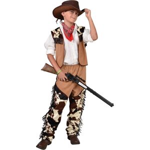 Magic By Freddy's - Cowboy & Cowgirl Kostuum - Cowboy Harry Horseback - Jongen - Bruin, Wit / Beige - Maat 128 - Carnavalskleding - Verkleedkleding