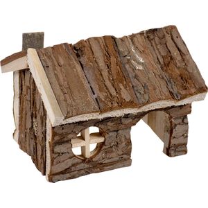 Knaagdieren houten lodge in schors 15x11x12cm