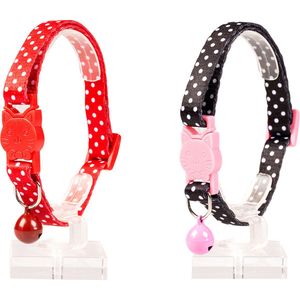 Duvoplus - Halsband Voor Dieren - Kat - Kattenhalsband Witte Bollen Nylon 20-30cm / 10mm Zwart/rood - 1st