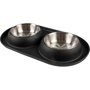 Duvoplus - Voerbak - Hond - Dinner Set Anti-mors Rubber 2x220ml - Ø11,3cm Zwart - 1st