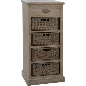 J-LINE KAST - 4 MANDEN + LADEN - HOUT - GRIJS/WIT