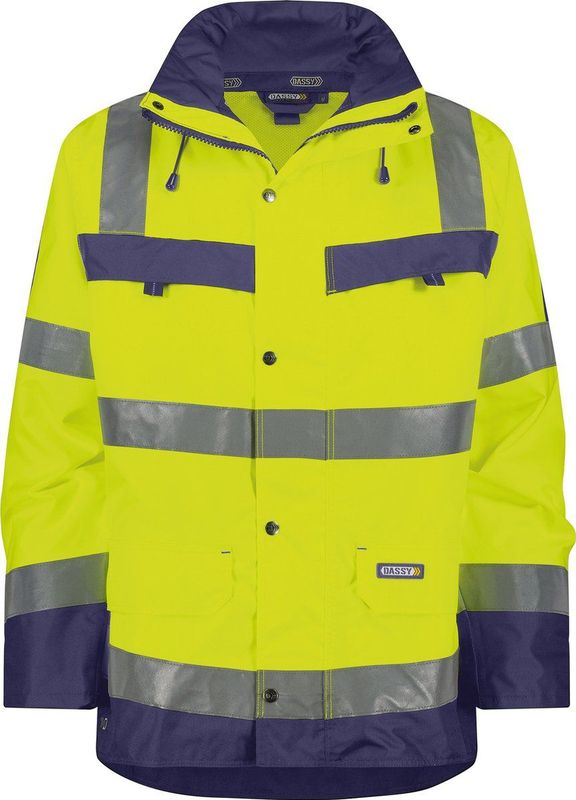 Dassy - Atlantis - Hogezichtbaarheidsparka - Fluogeel/Marineblauw - 100% Polyester - Waterdicht