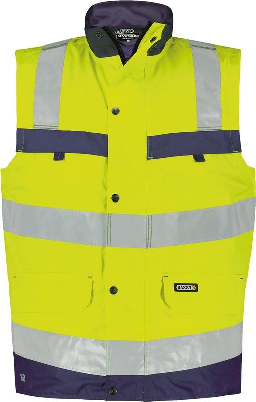 Dassy - Bilbao - Hogezichtbaarheidsbodywarmer - Fluogeel/Marineblauw