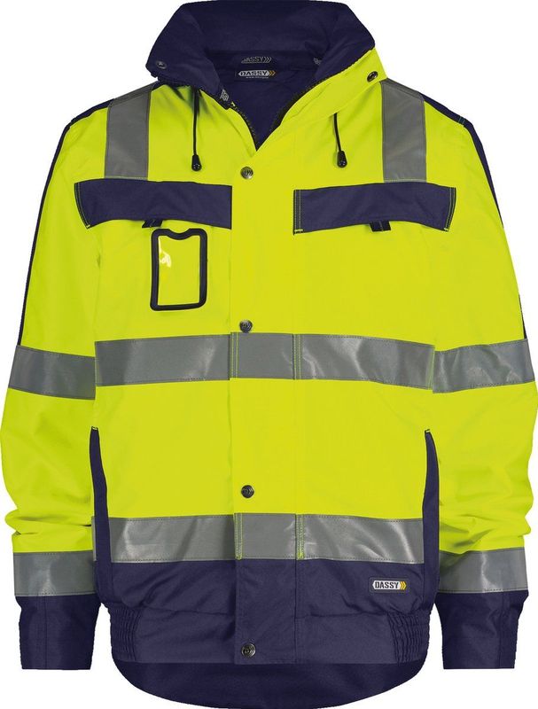 Dassy - Lima - Hogezichtbaarheidswinterjas - Fluogeel/Marineblauw - Waterdicht, Winddicht, Ademend