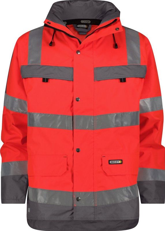 Dassy - Atlantis - Werkjas - Fluorood/Cementgrijs - 100% Polyester - Waterdicht