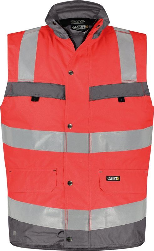 Dassy Bilbao Hogezichtbaarheidsbodywarmer Fluorood/Cementgrijs maat 4XL