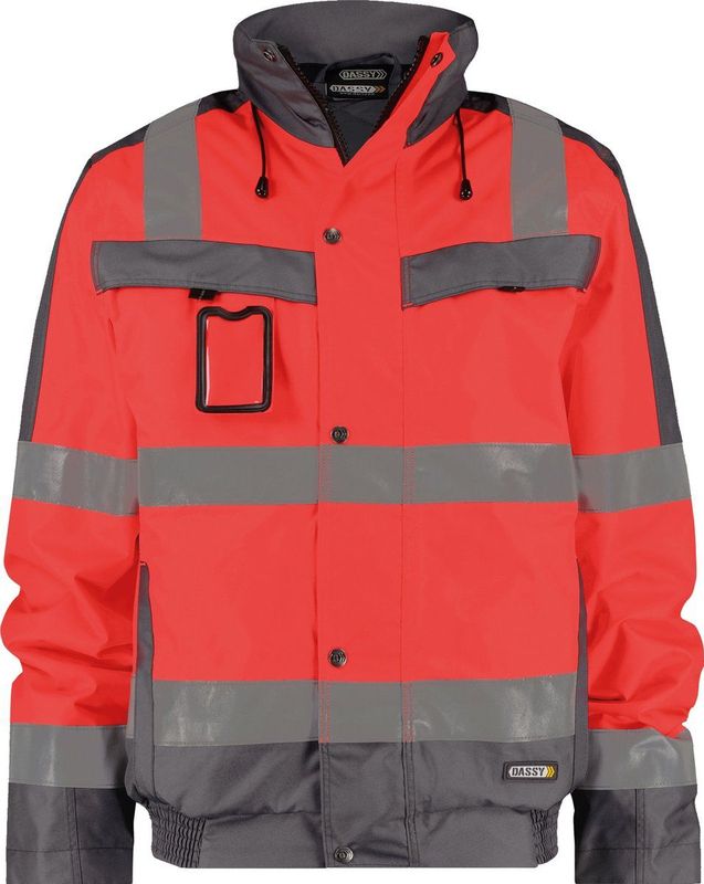 Dassy - Lima - Hogezichtbaarheidswinterjas - Fluorood/Cementgrijs