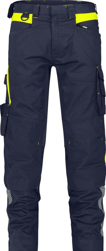 Dassy Canton Werkbroek met stretch en kniezakken Nachtblauw/Fluogeel maat 42