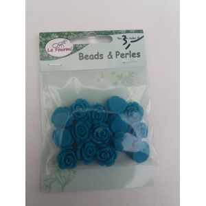 15 kunststoffen rozen beads en perles 15mm blauw