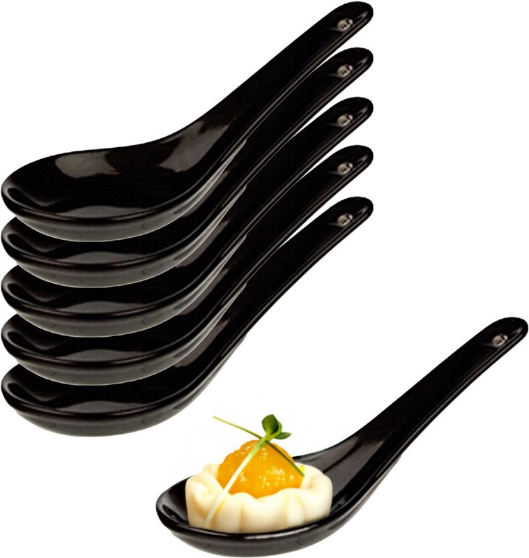 Cosy & Trendy - Amuse/Aperitief Lepel Set - Zwart - 6x Stuks - Porselein