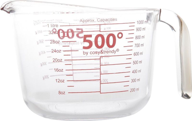 Glazen maatbeker hittebestendig 1 liter - 1000 ml - Keuken/kookbenodigdheden - Maatbekers - Vloeistoffen afmeten