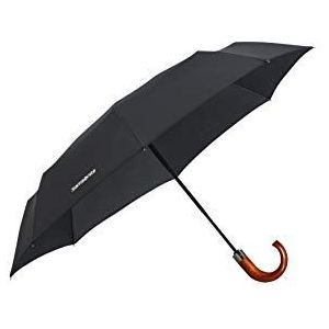 Samsonite Wood Classic S - 3 secties Auto Open Close Crook paraplu hengel, 33 centimeter, zwart (zwart), 33 centimeter, wandelparaplu, Zwart, Riet paraplu