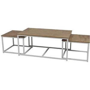 SALONTAFEL X3 HOUT EN METAAL 1-100X60XH45CM + 2-50X50XH38CM