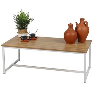 Urban Living - Witte Metalen Salontafel met Houten Blad - Strak Industrieel Design - Rechthoek - 100x50x36cm