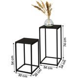 Urban Living Bijzettafel/plantenstandaard set - 2-delig - zwart - metaal - D30 x H54 cm en D34 x H74 cm