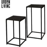 Urban Living Bijzettafel/plantenstandaard set - 2-delig - zwart - metaal - D30 x H54 cm en D34 x H74 cm