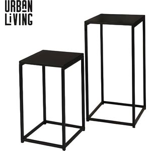 Urban Living Bijzettafel/plantenstandaard set - 2-delig - zwart - metaal - D30 x H54 cm en D34 x H74 cm