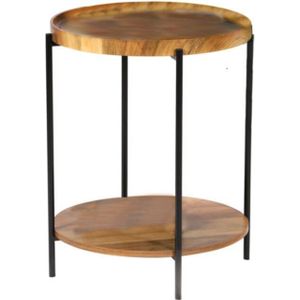 Urban Living Bijzettafel/koffietafel Joya - hout - metaal - zwart - D42 x H51 cm - salontafel