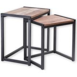 Urban Living Bijzettafels/plantenstandaard - 2-delig - zwart - metaal/hout - L44 x B30 x H45 en L38 x B30 x H40 cm