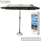 Sunnydays - Dubbele Parasol inclusief Parasolvoet voor veel Schaduw - 300x150cm - Hoogte 217cm - Antraciet