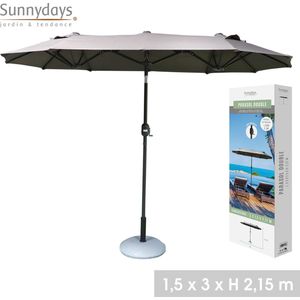 Sunnydays - Dubbele Parasol inclusief Parasolvoet voor veel Schaduw - 300x150cm - Hoogte 217cm - Antraciet