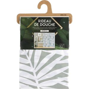 Urban Living Douchegordijn met ringen - wit/grijs - Jungle print - PVC - 180 x 180 cm - wasbaar - Voor bad en douche