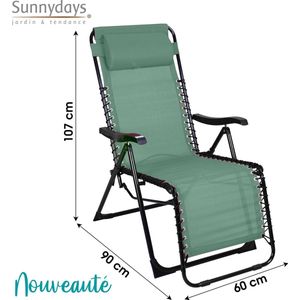 Relaxstoel - 5 Posities + Opklapbaar - Metaal - Textilene - Groen