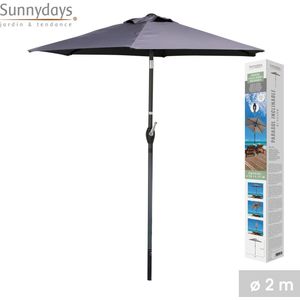 Sunnydays - Tuinparasol met Beschermhoes en Parasolvoet - Kantelbare Parasol - Diameter 200cm - Antraciet