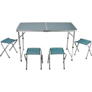 Sunnydays camping tafel/krukjes - opvouwbaar - blauw - L120 x B60 x H67 cm - Bijzettafels